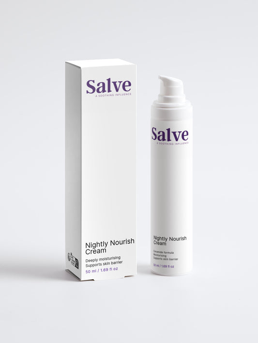 nourishing night cream in white salve pump bottle