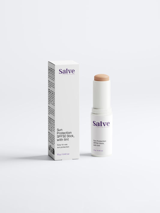 Sun protection stick and packaging on a white background